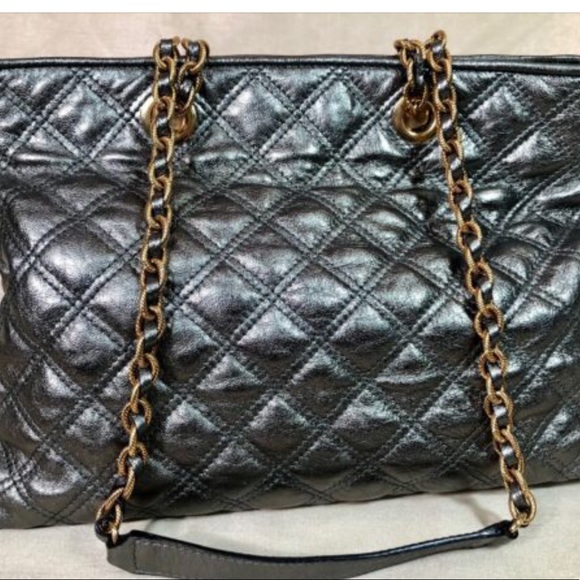 Marc Jacobs Leather Bag Astor metallic silver quilted Dustbag, Key, Cards, ta… - Picture 5 of 13